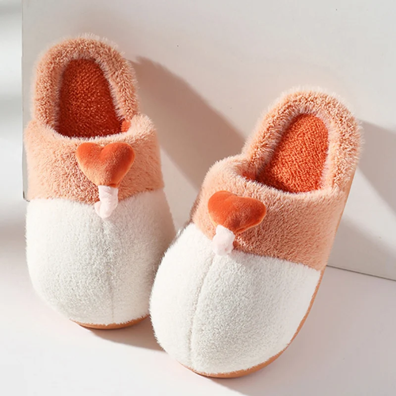 Warm Soft Women Slippers Women Heart Cotton Slipper Winter Non-Slip Floor Home Furry Slippers Shoes Bedroom Female Male Footwear