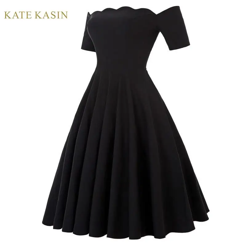 Kate Kasin женское винтажное плиссированное платье с открытыми плечами однотонное
