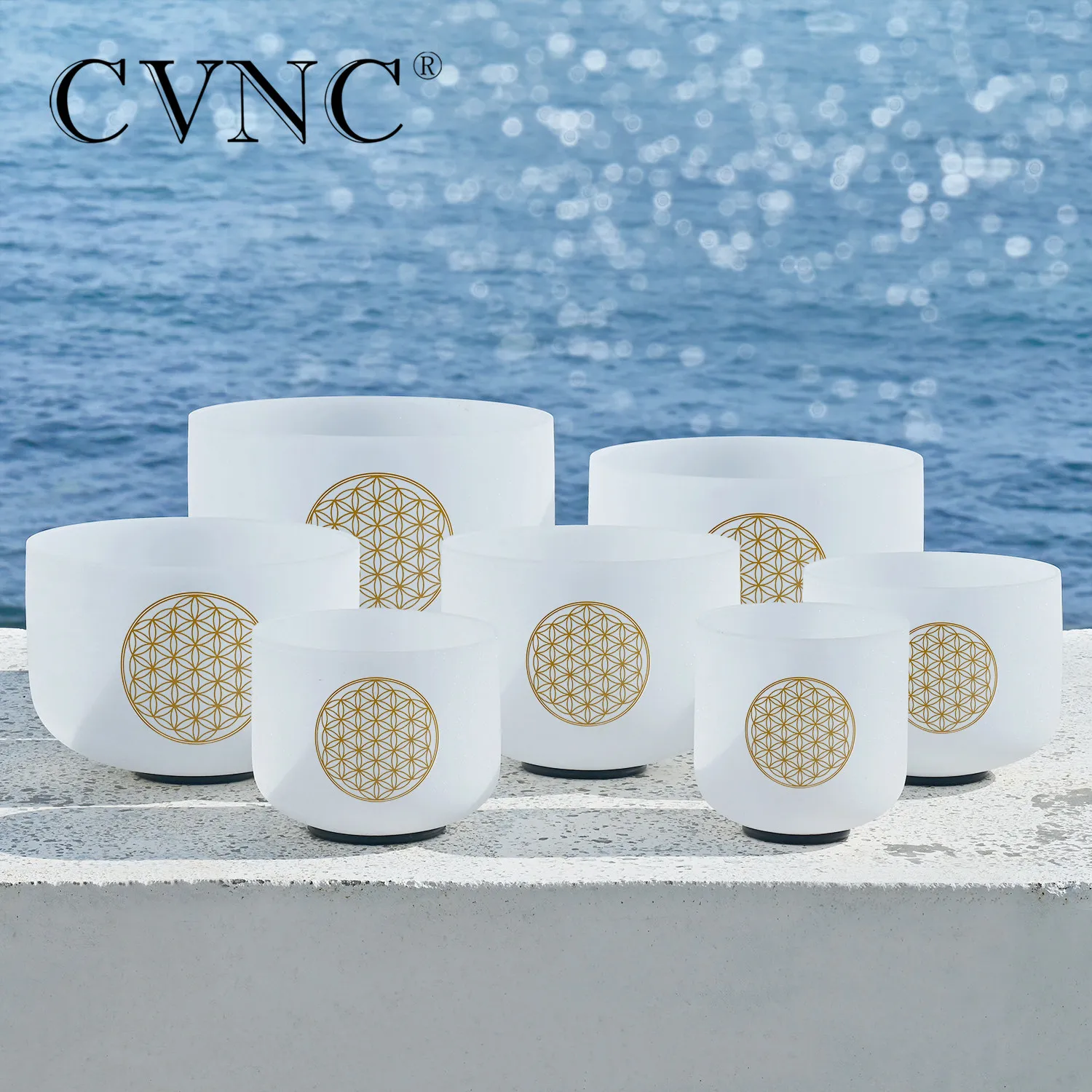 CVNC 6 12 дюймов Набор из 7 шт. Матовый Кварцевый Кристалл Поющая чаша с цветком