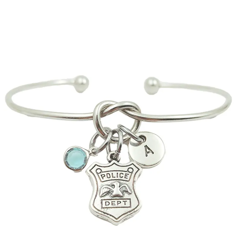 

Police Dept Creative Initial Letter Monogram Birthstone Adjustable Bracelet Fashion Jewelry Women Gift Pendant