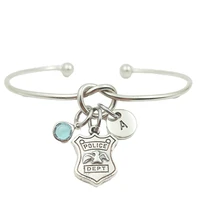 police dept creative initial letter monogram birthstone adjustable bracelet fashion jewelry women gift pendant