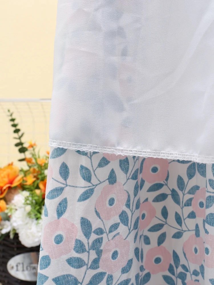 

Summer Slim Waist Blue Elastic Waisted Flower Skirt Women's A Line Casual Long Umbrella Skirt Female Korean Style Skirt