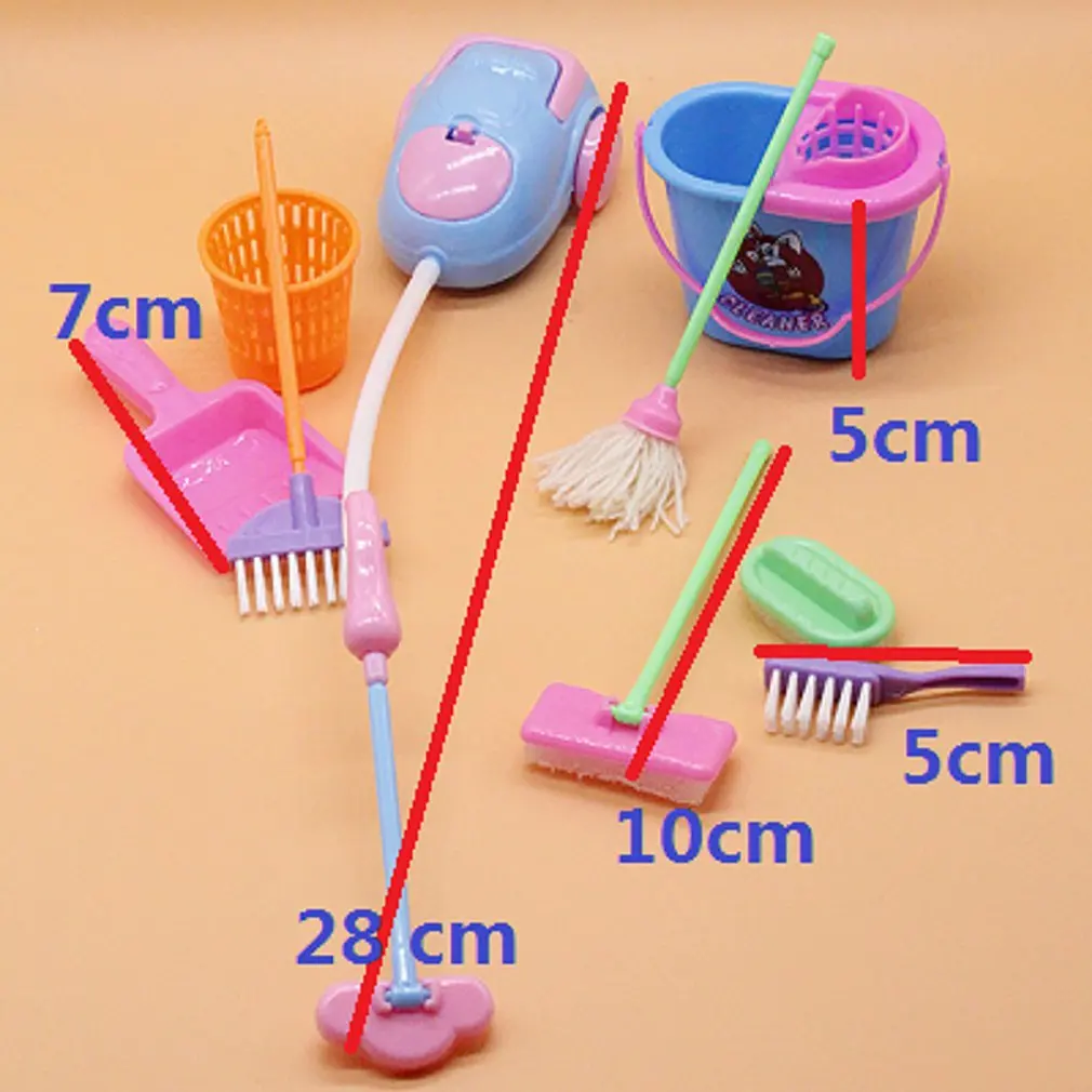 Miniature Mop Dustpan Bucket Brush Housework Cleaning Tools Set Dollhouse Garden Accessories for Barbie Dolls images - 6