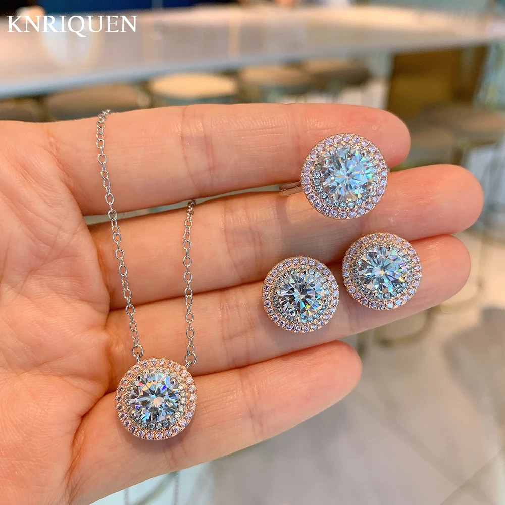 

Luxury Wedding Jewelry Set for Women Round High Carbon Diamond Zircon Ring Earrings Pendant Necklace Gift Engagement Accessories