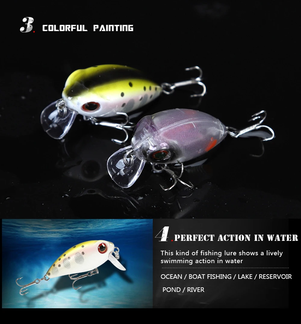 Mises 3.8cm 3.4g Ten Colors Mini Floating Bionic Crank Little Fatty Lure Artificial Bait Hard Bait Fishing Lure Wobbler