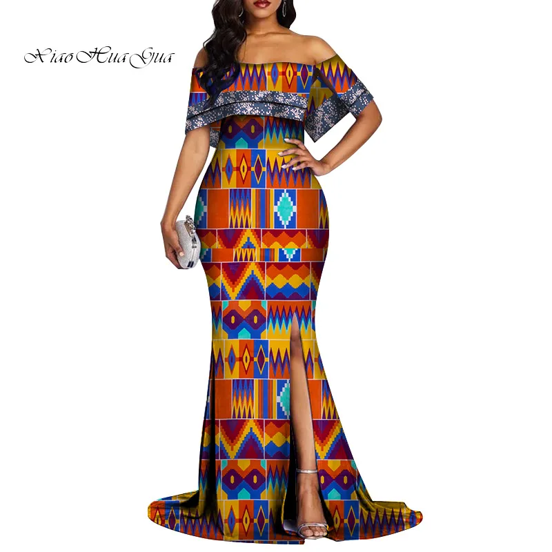 Платья с открытыми плечами в африканском стиле для женщин вечерние свадебные