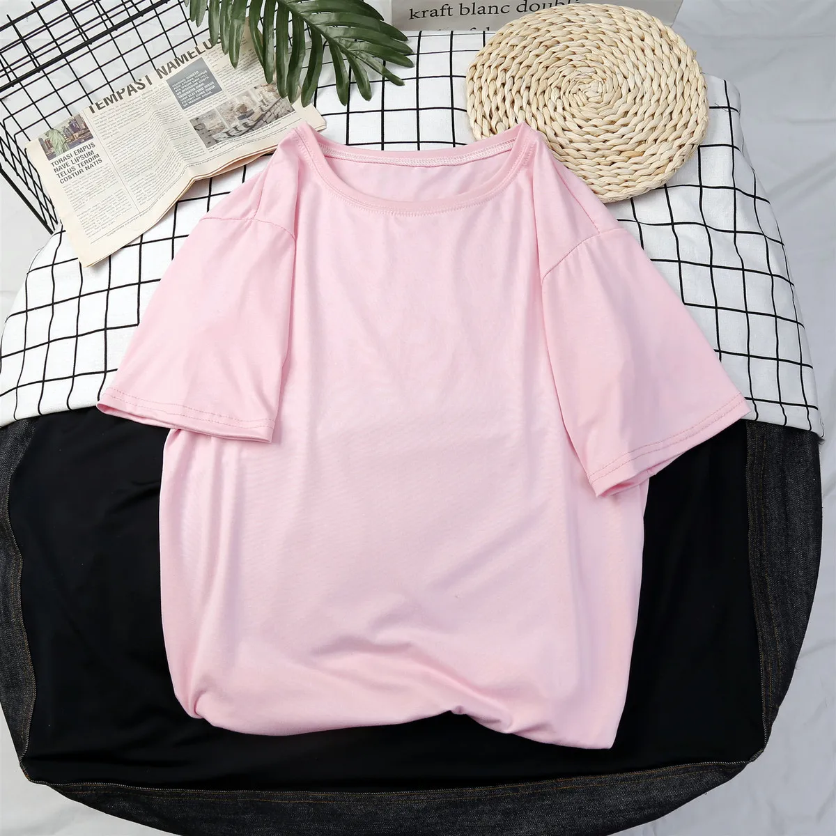 

Women T-Shirts Summer Fashion Woman Cotton Tops Tees Black White Tshirts Lady Solid Plus Size Tops for Harajuku T Shirts Female
