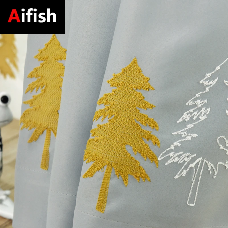 

Gray Cartoon Deer Children's Room Curtains Modern French Boy Bedroom Living Room Custom Thickened Shading Floor Curtains WP168-4
