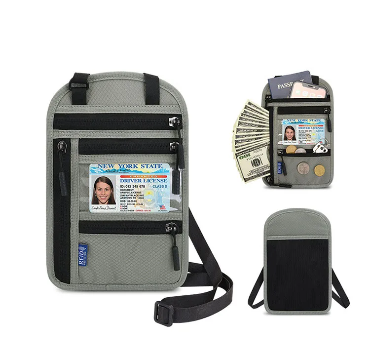 

Travel Neck Wallet Pouch with RFID Blocking Passport Cover Holder Document Organizer Card Mobile Phone Bag