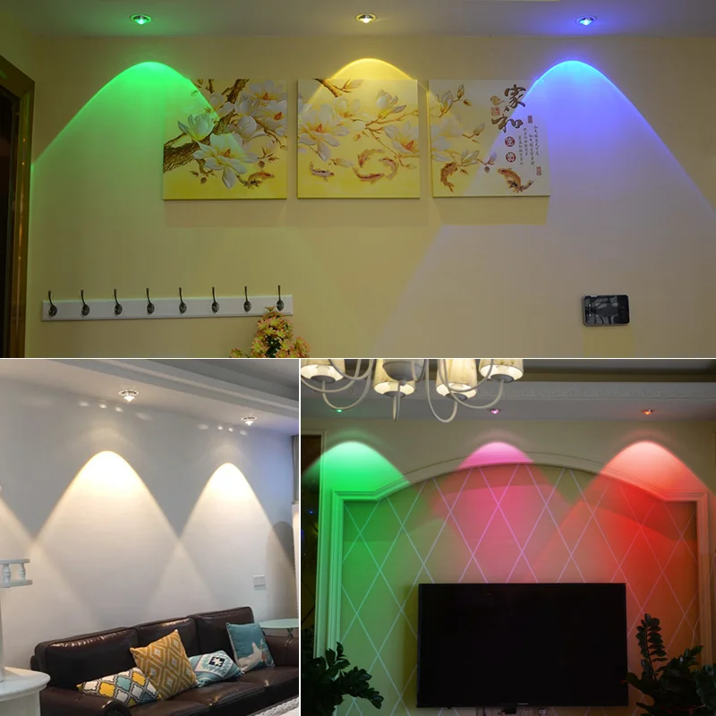 Lámpara de techo LED de 9W, luces abajo RGB con bombillas empotradas a distancia, AC220V luz descendente, 3W, luces coloridas para fiesta de cumpleaños