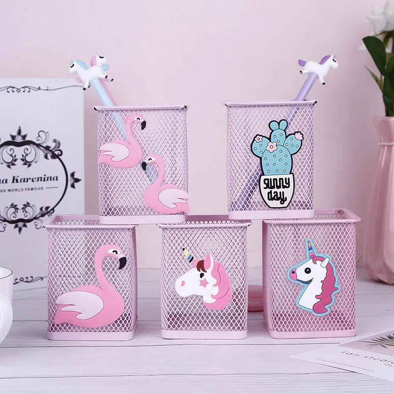 

1 Pc Kawaii Pink Unicorn Cactus Flamingo Square Stationery Storage Box Manage Case Pencil Pen Holder Stand Student Stationery