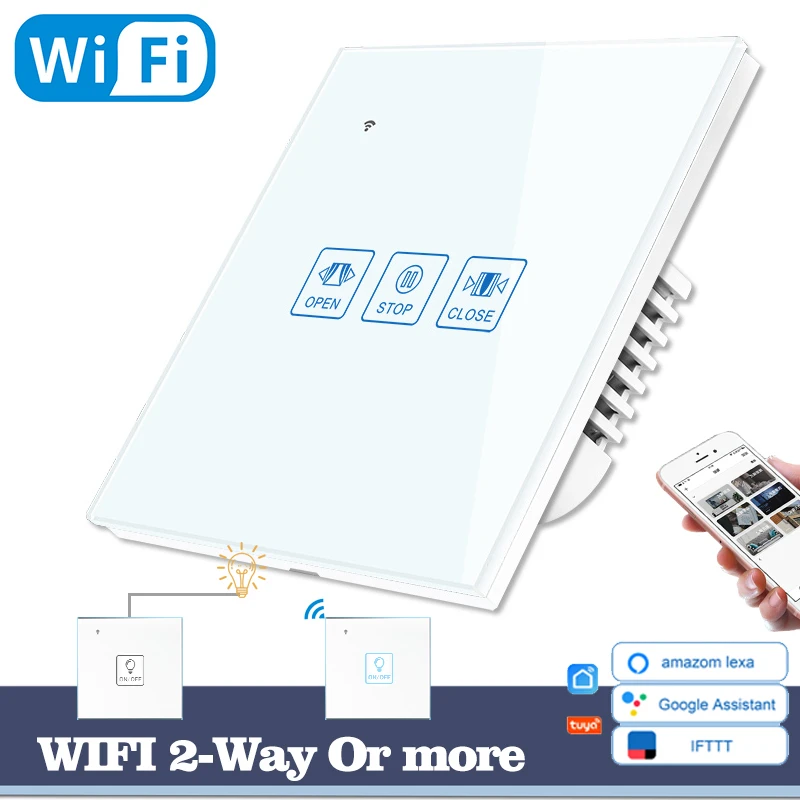 

WIFI Touch Curtain Wall Switch White Glass Panel Blue LED Universal Smart Home Phone Control RelayAlexa Google Home