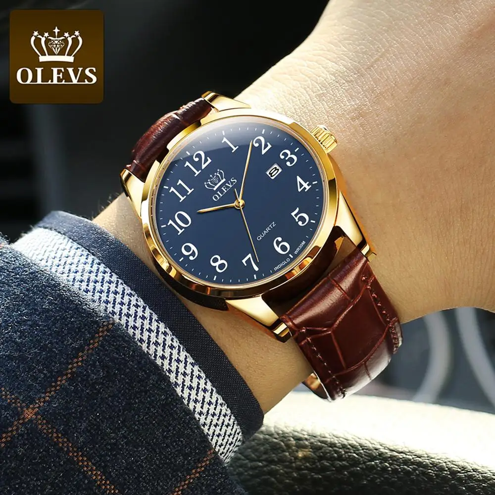 

OLEVS коричневые кожаные мужские часы, модные роскошные часы для женщин с водонепроницаемыми простыми часами для женщин, мужские часы, Relogio ...