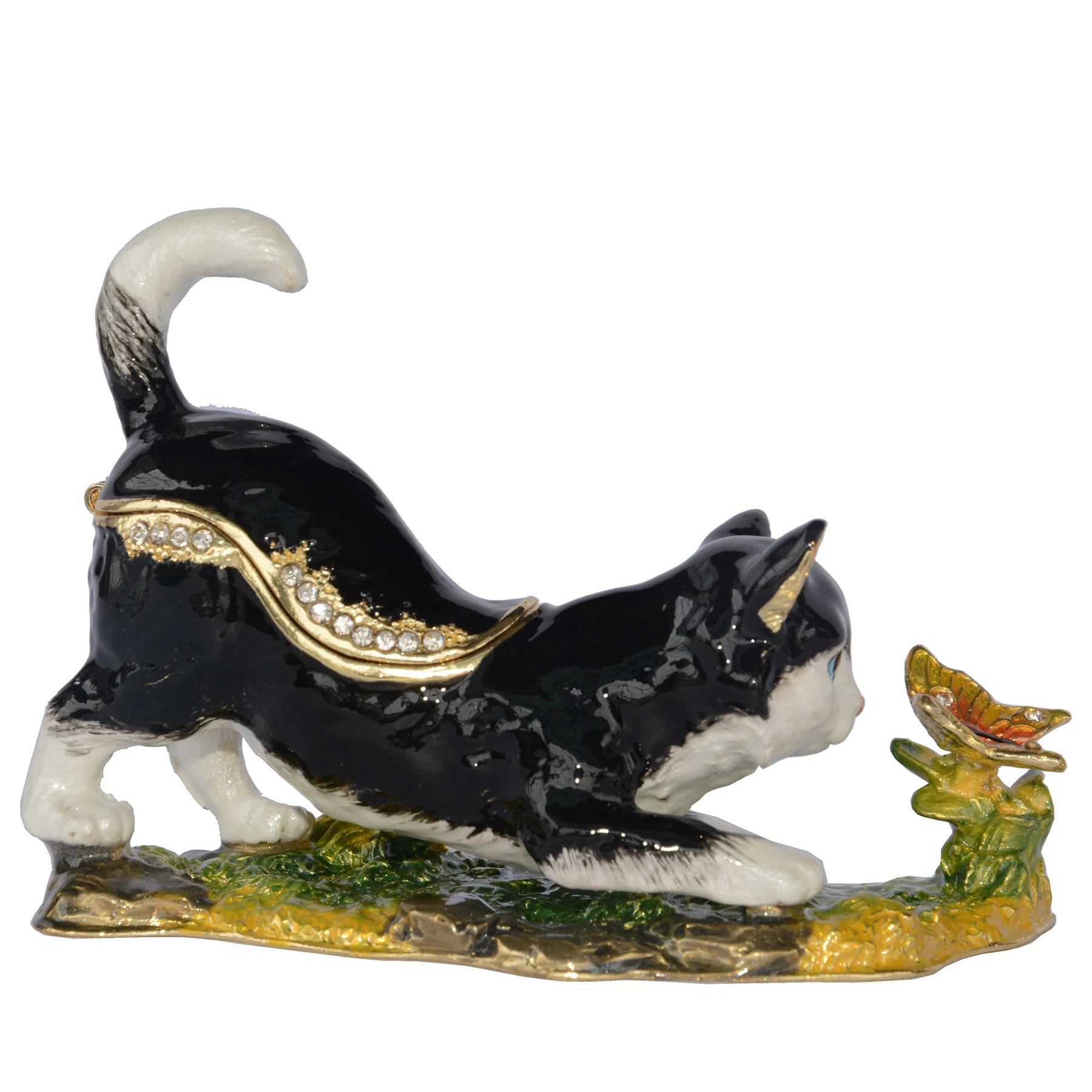 Черно-белая шкатулка Бабочка Ювелирные Изделия Кошка ловит бабочку безделушка