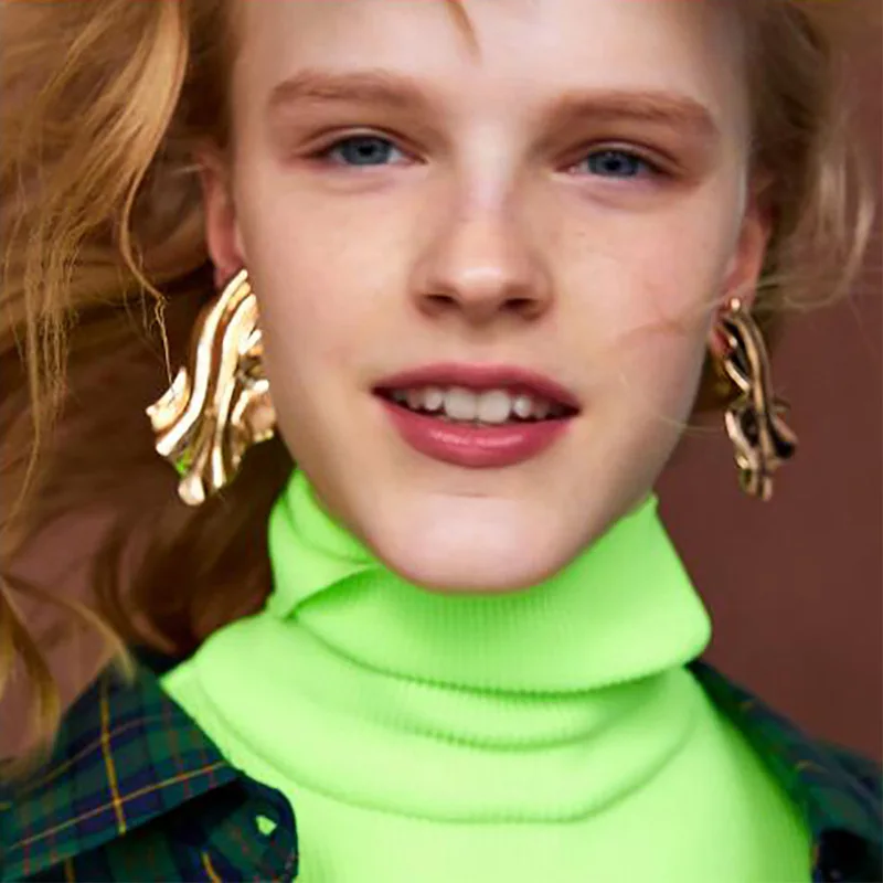 Новинка ZA крупные металлические серьги неправильной геометрической формы