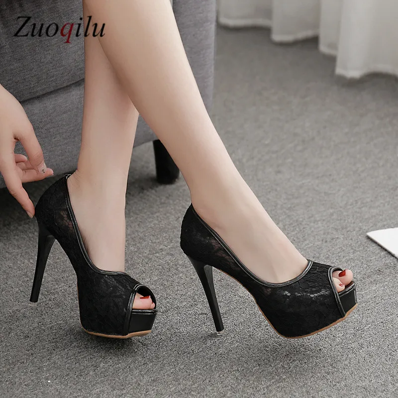 sexy high heels ladies lace pumps women shoes peep toe party wedding platform | Обувь