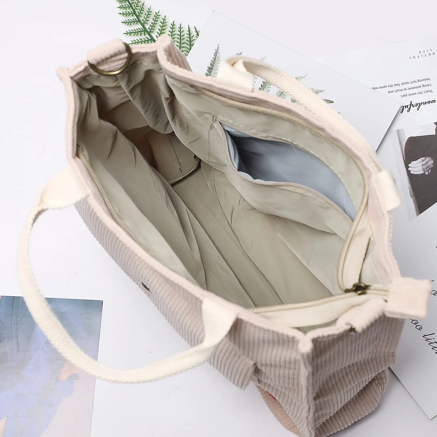 Женская Вельветовая Сумка-тоут через плечо с молнией и внешним карманом | Спорт