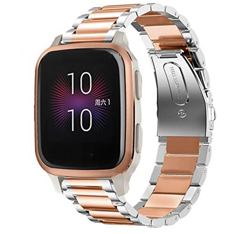 

Stainless Steel Bracelet Smart Watch Strap For -Garmin venu SQ Smart Watch Double Snap Buckle Solid Stainless Steel Strap