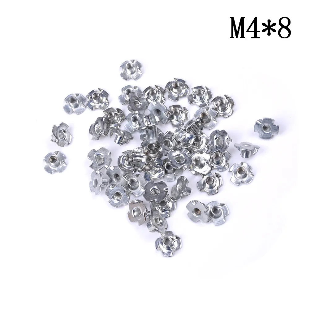 

50pcs M3 M4 M5 M6 M8 Zinc Plated Four Claws Nut Speaker Nut T-nut Blind Pronged Tee Nut Furniture Hardware