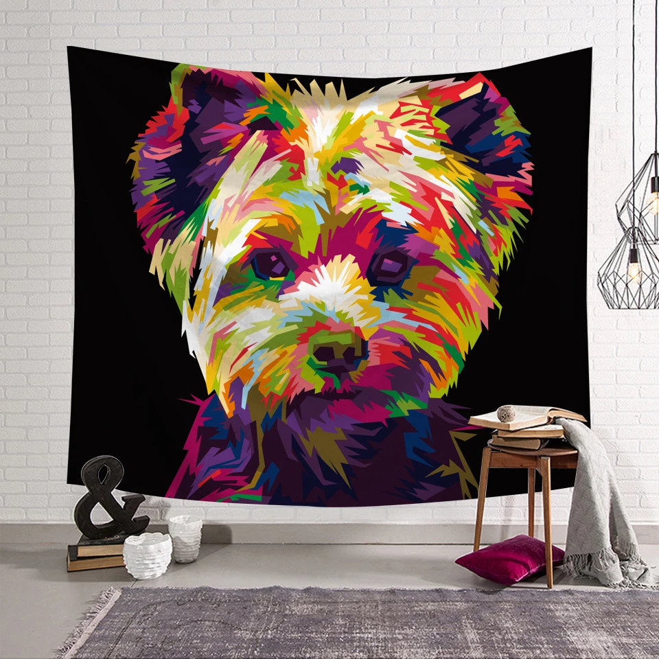 GRIDILANGO Customized Colorful Animals Painting Tapestry Wall Hanging Cat Dog Leopard Bed Sheet Table Cloth Home Decor Dropship | Дом и сад