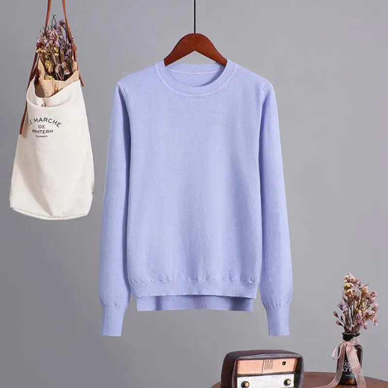 Blue 80978 GIGOGOU, карамельный цвет, Женский базовый свитер, круглый вырез, однотонный джемпер, топ, мягкий, уютный, вязанный, пуловер, свитер, с высоким низом, swetry damskie - Цвет: Blue 80978