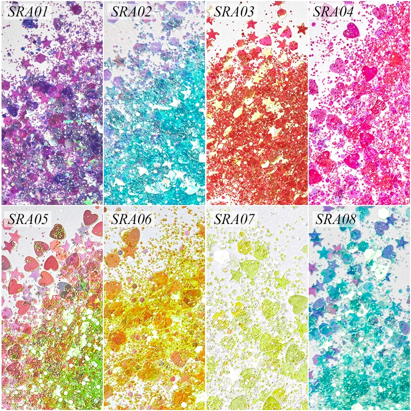 Четыре лилии 1 коробка порошок для ногтей блестящие хлопья 3D Сердце Звезда