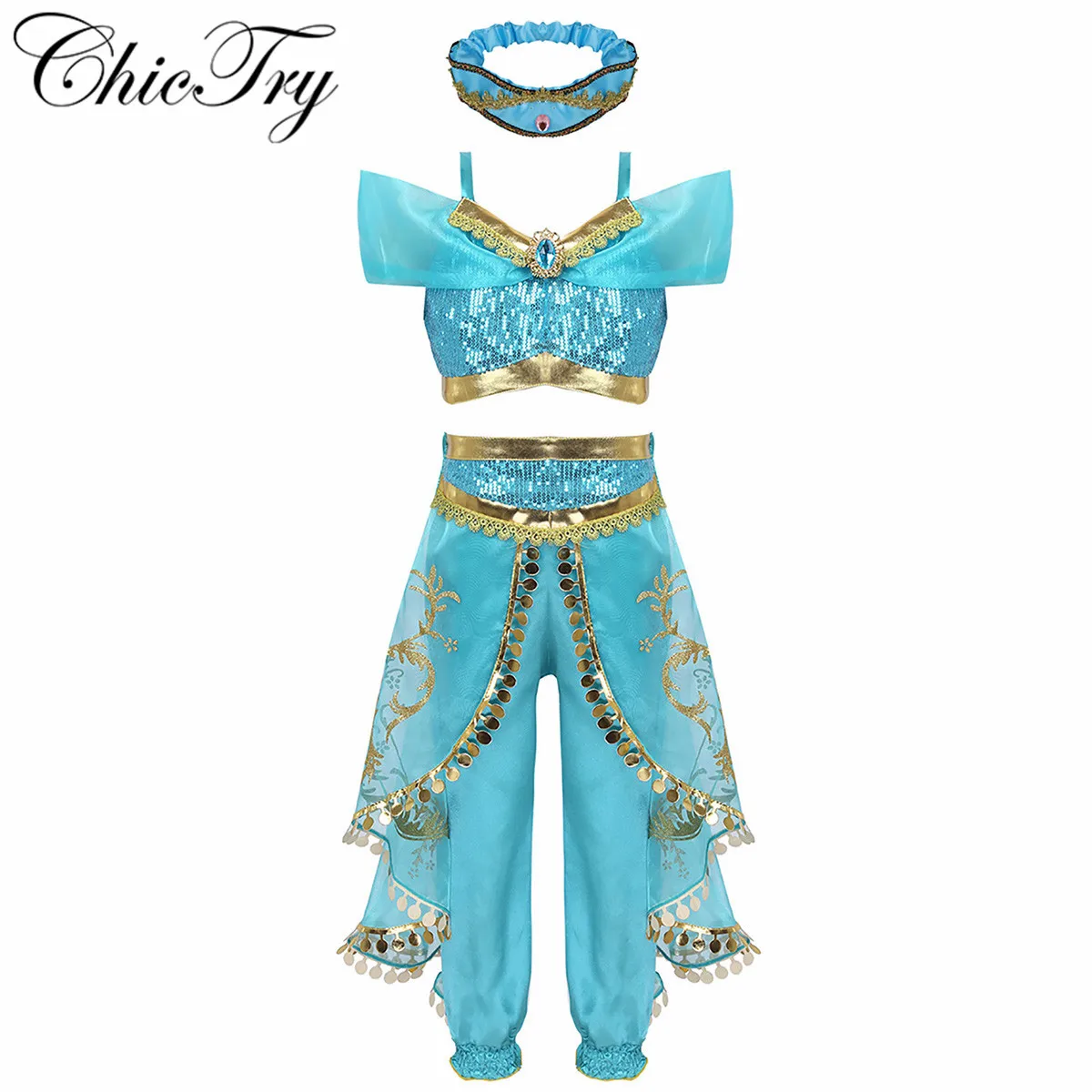 Детский костюм принцессы Стразы с блестками для девочек короткий топ брюками и