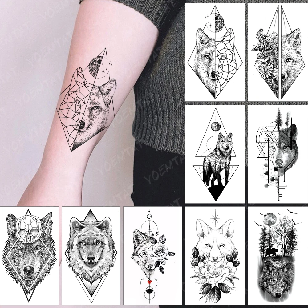 

Waterproof Temporary Tattoo Sticker Fake Tatoo Realistic Body Art Line Explicit Wolf Face On Arm For Men Women Child Tattoos