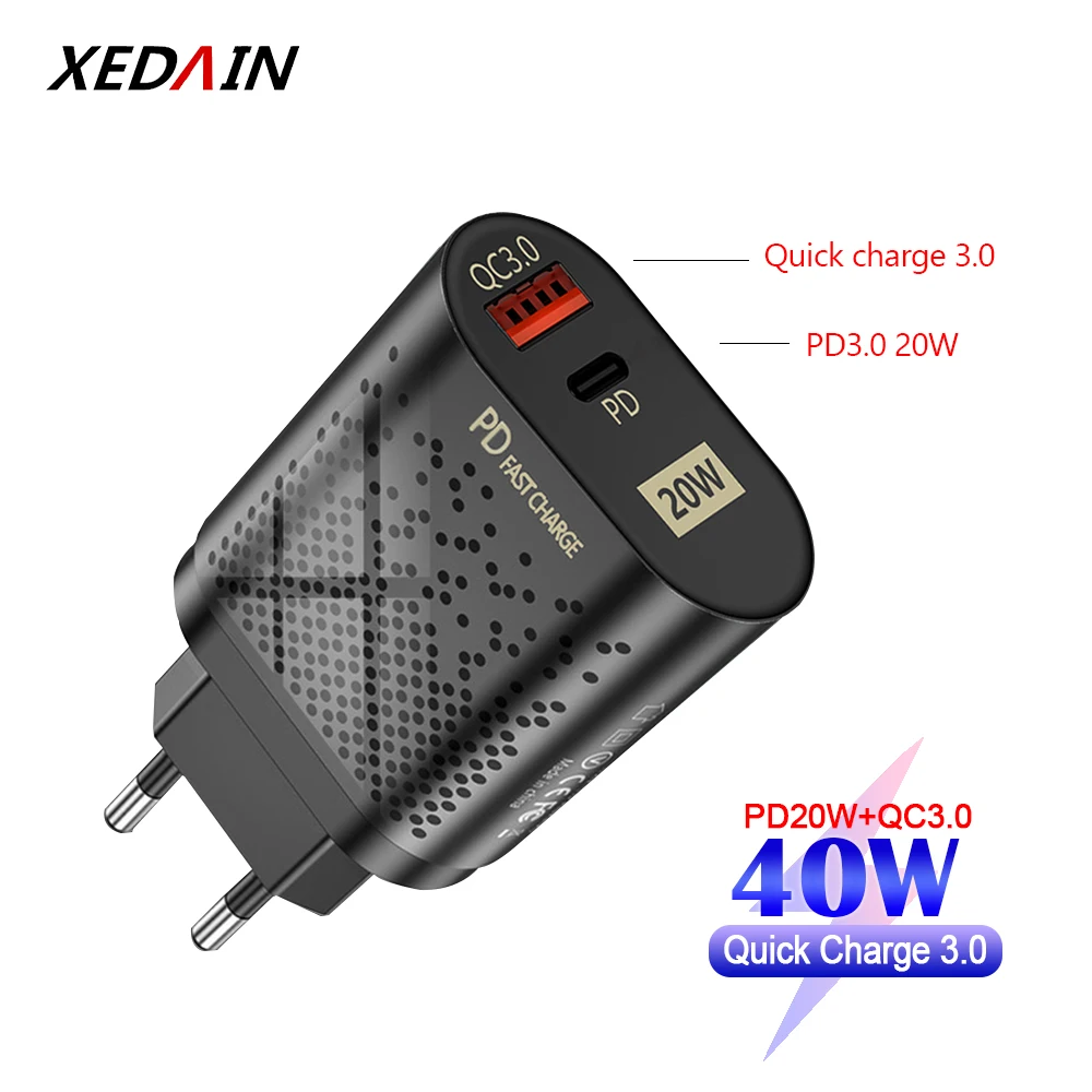 Зарядное устройство с двумя портами USB Type-C PD3.0 QC 3 0 для Xiaomi iPhone X XR 11 12 Samsung A70 ZTE |