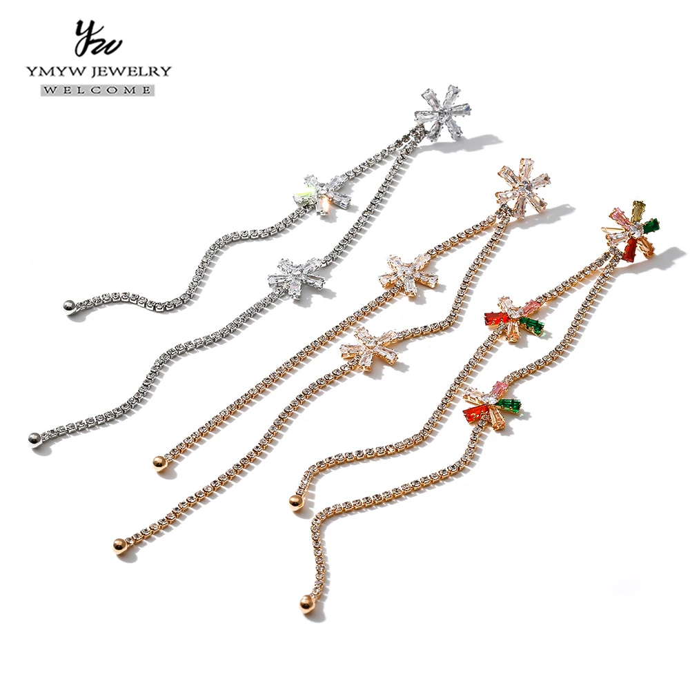 YMYW длинные висячие серьги с кисточками и кубическим цирконием для свадебной