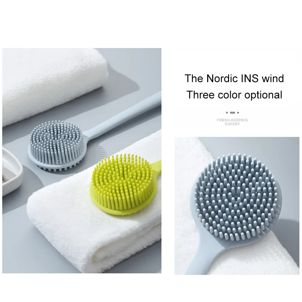 

Silicone Bath Brush Back Scrubber With Long Handle Double-sided Massage Bath Detachable Back Rubbing For Bathing Bathroom Tools