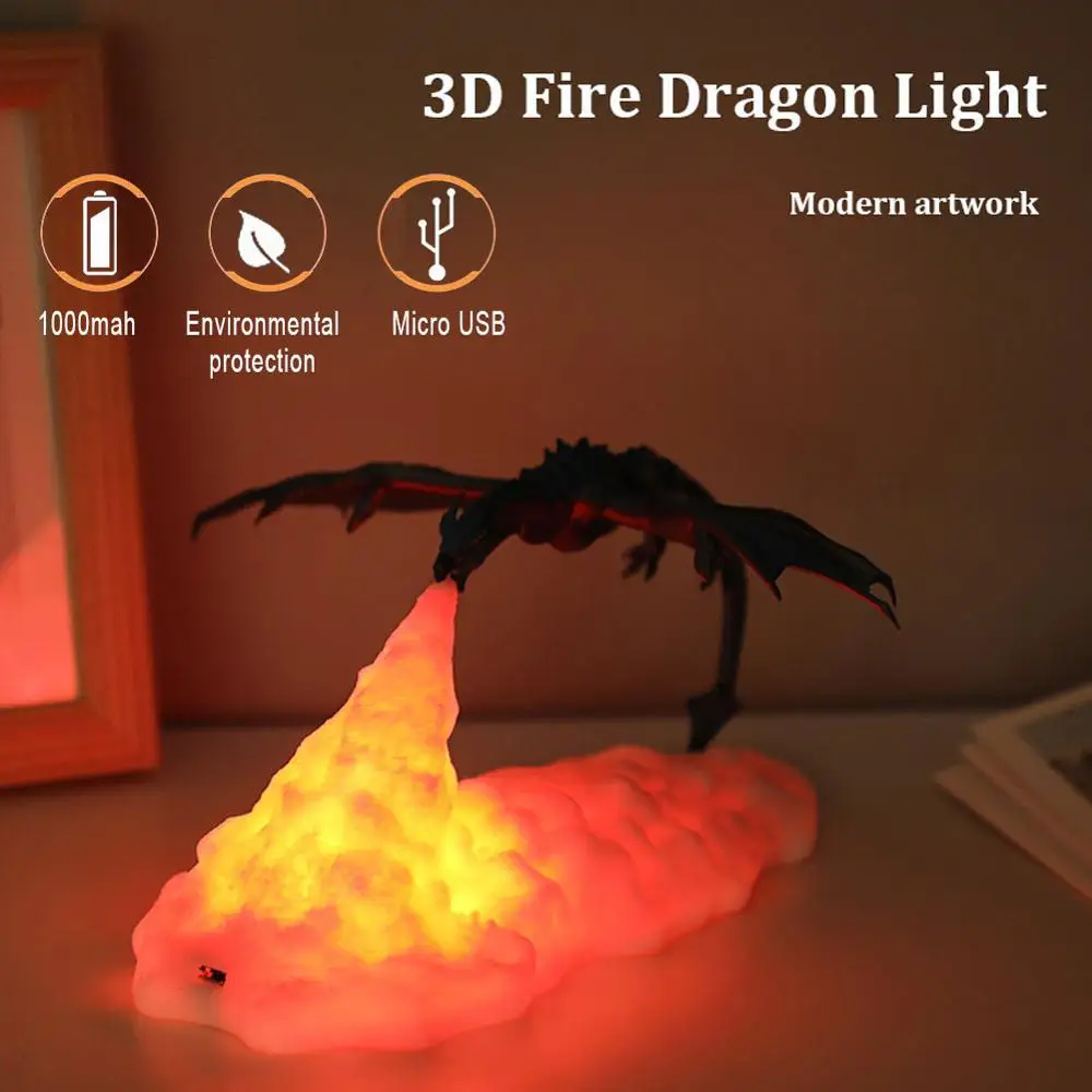 

3D Printed LED Dragon Lamps as Night Light for Home Hot Sale than Moon Lamp Night Light with USB Rechargeable Best Gifts for Kid