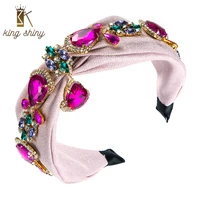 king shiny luxury multi color crystal pendant heaadband gorgeous geometric crystal beaded bowknow hairband bridal wedding crowns