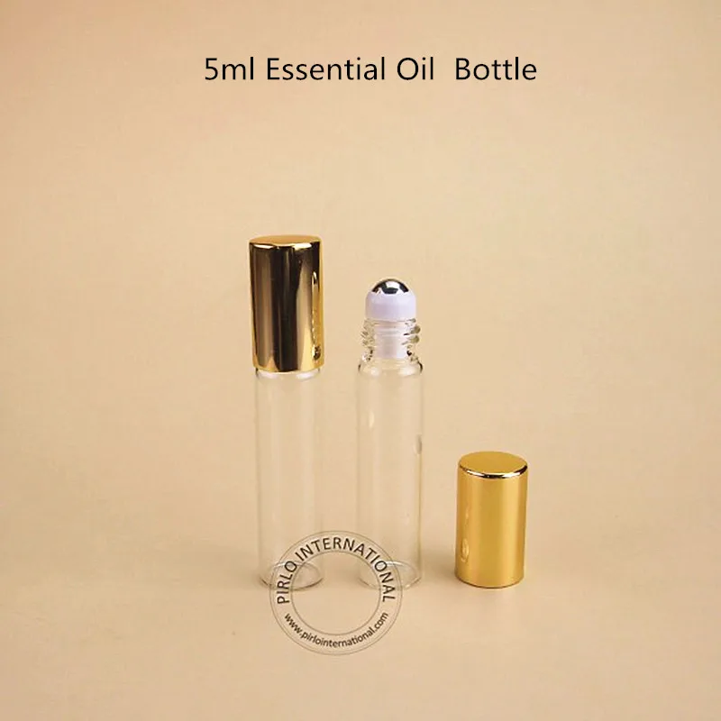 

20pcs/Lot Promotion 5ml Glass Roll On Bottle Essential Oil Perfume Small 5g Cosmetic Container Golden lid Min Empty Refillable