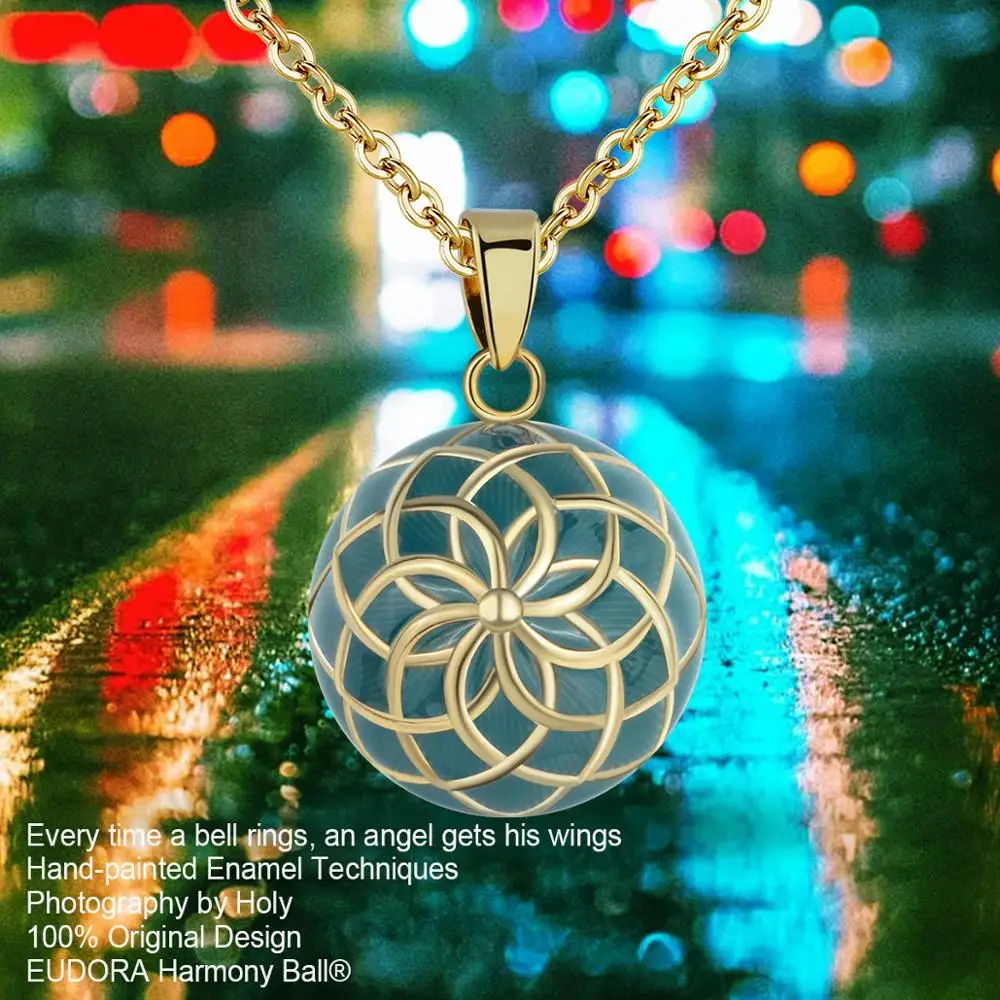 Eudora Harmony Gold green Flower Ball Necklace Chime ball Maternal bola bell appease fetal prenatal bell pregnant women Jewelry