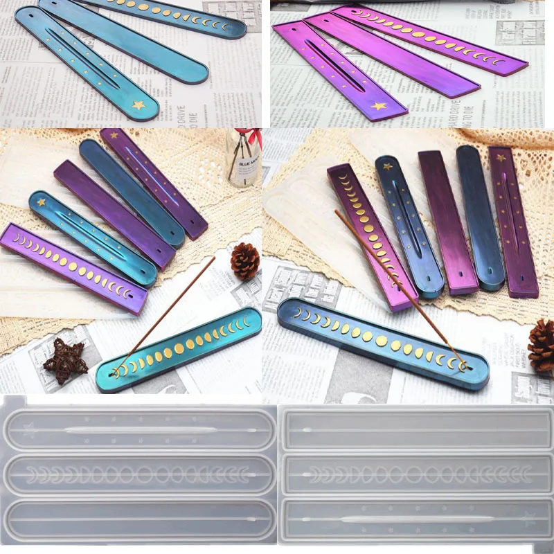 

Силиконовая зеркальная доска для благовоний, пластина «сделай сам» из смолы с рисунком Луны, фазы, звезды, кристаллы в форме капли, силикаге...