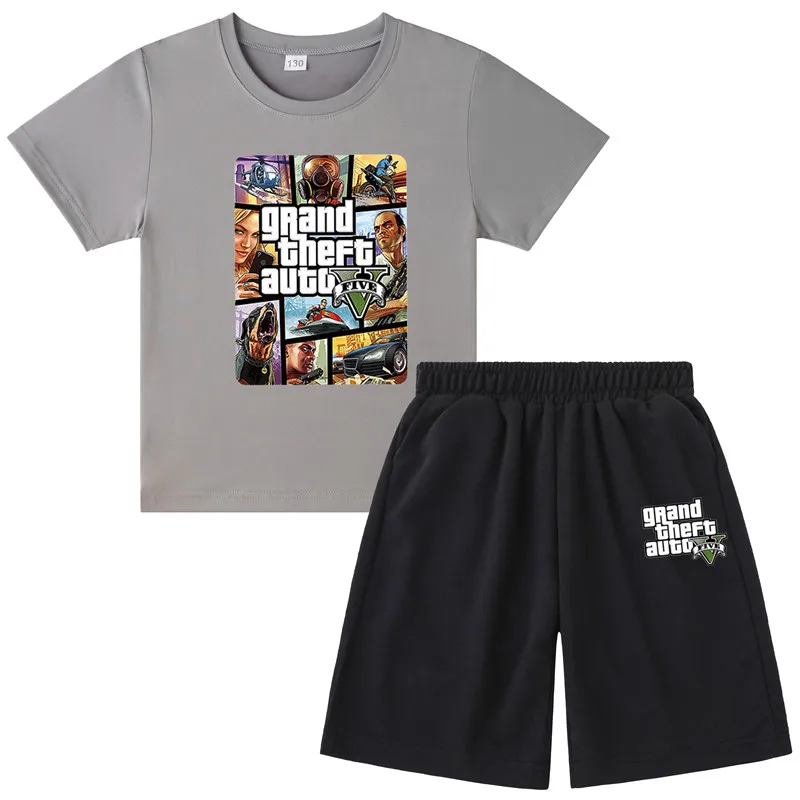 

2021 Grand Theft Auto Game GTA 5 Children Summer T Shirts Sets Cool GTA5 Boys Girls TShirt 3D Print T-shirt Short Funny clothing
