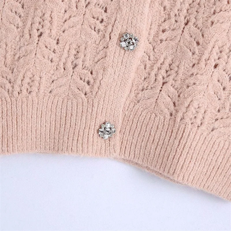 

TRAFWomen 2021 Sweet Fashion With Bejewelled Buttons Knitted Vest Sweater Vintage Sleeveless Female Waistcoat Streetwear