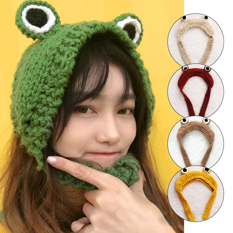 

2022 Autumn Winter Frog Hats Warmer Ear Knitted Headband Cap Cute Frog Ear Protection Hat Kids Children's Warm Pullover Caps