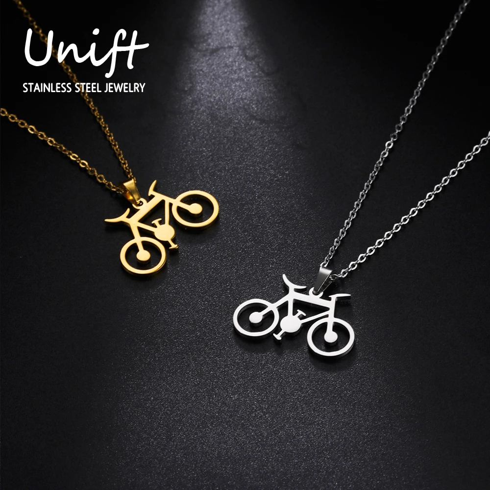 Unift Bike Bicycle Necklace Women Girls Boys Gold Color Stainless Steel Pendant Trendy Party Jewelry Sports Cyclists Lover Gift