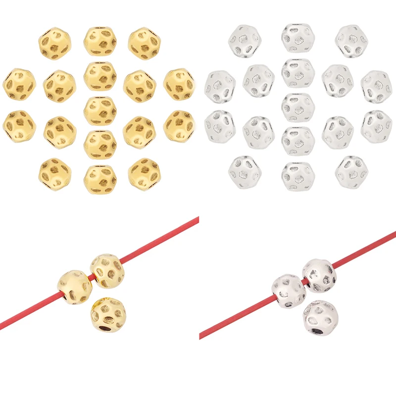 

30 x Tibetan Silver/Gold Hammered Surface Groove Round Spacer Beads for DIY Bracelet Jewelry Making Findings 9x8mm