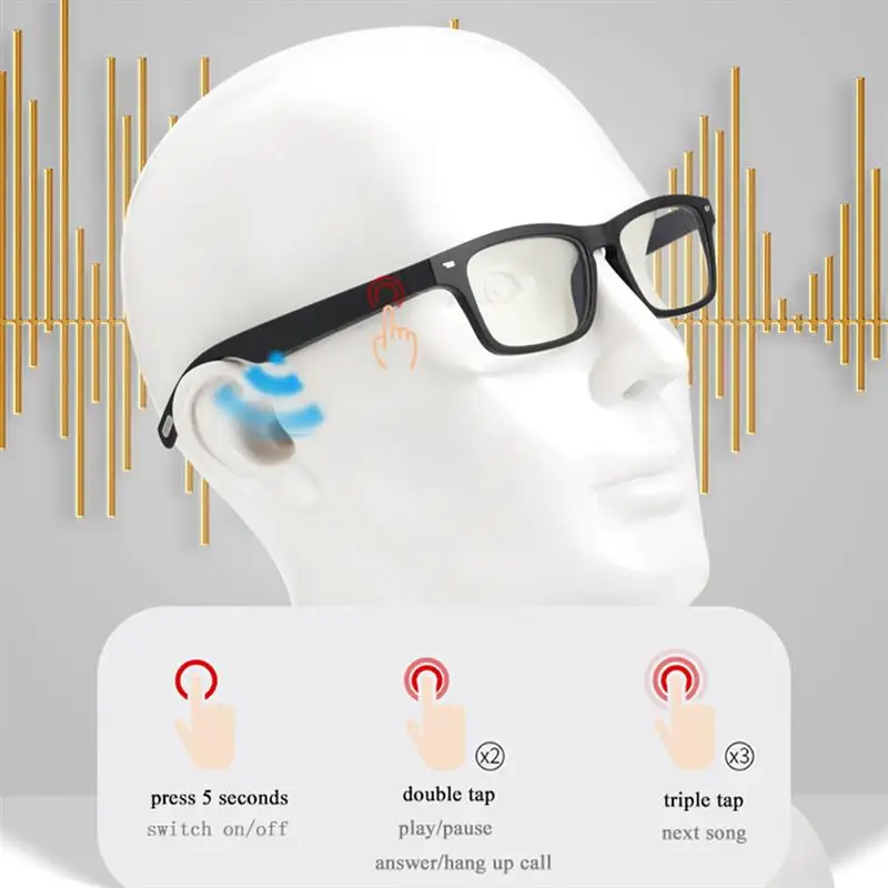 

Fone Bluetooth 5.0 Headphones Anti-Blue Light Glasses Touch Wireless Stereo Music With HD Mic Surround Sound Sports Glasses
