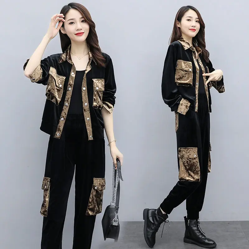 Женские вельветовые спортивные костюмы Весенняя комбинированная куртка + брюки