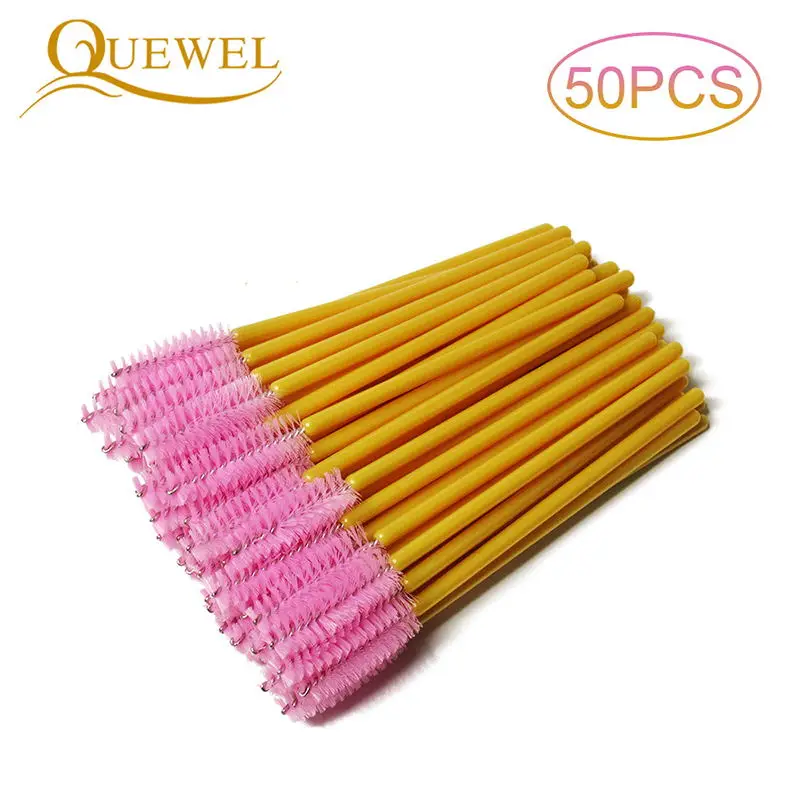 Pink-Yellow 50 шт одноразовая щетка для ресниц, тушь для ресниц, палочки для ресниц, ресницы для наращивания, аппликатор для бровей, косметическая Кисть для макияжа, наборы инструментов - Цвет: Pink-Yellow