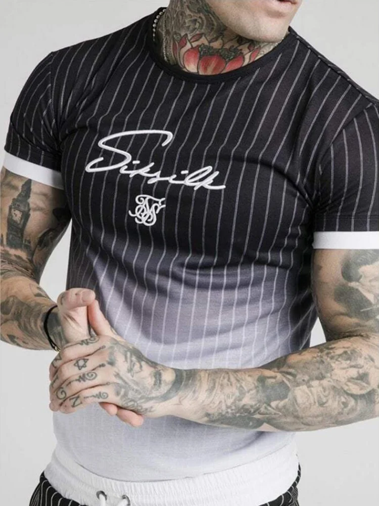 Мужская шелковая Летняя Повседневная футболка Sik 2021 модная полосатая брендовая