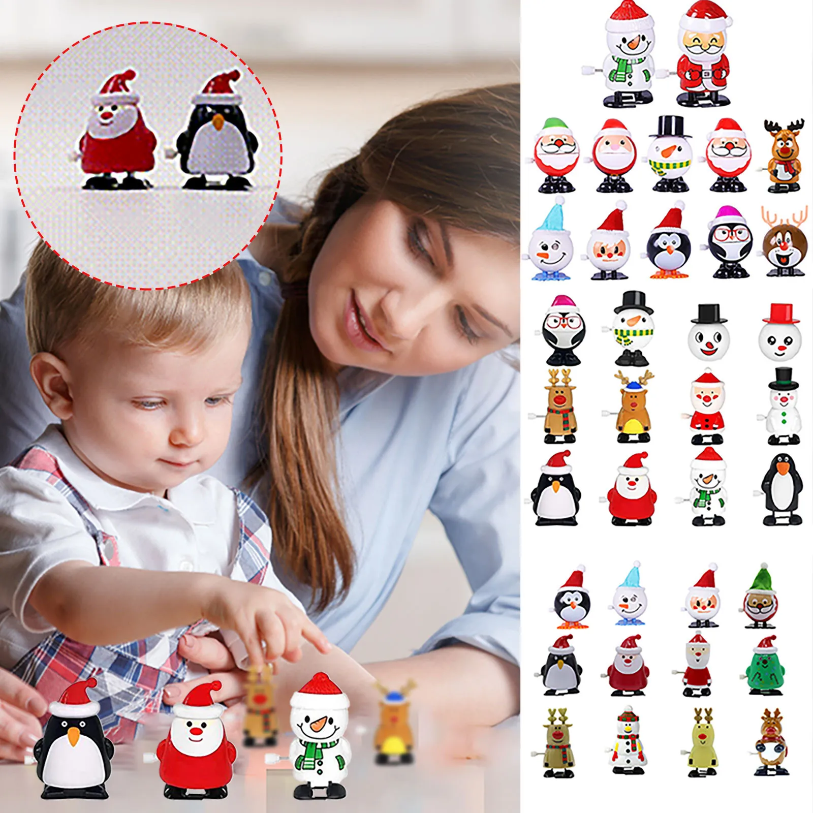 

12pcs Christmas Stuffers Wind Up Toys Reindeer Snowman Santa Clockwork Toy Assortment For Christmas Party Favors Christmas Wind#
