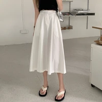 sutimine white mid length skirt womens summer autumn skirts 2021 zipper up with elastic high waist a line umbrella skirt