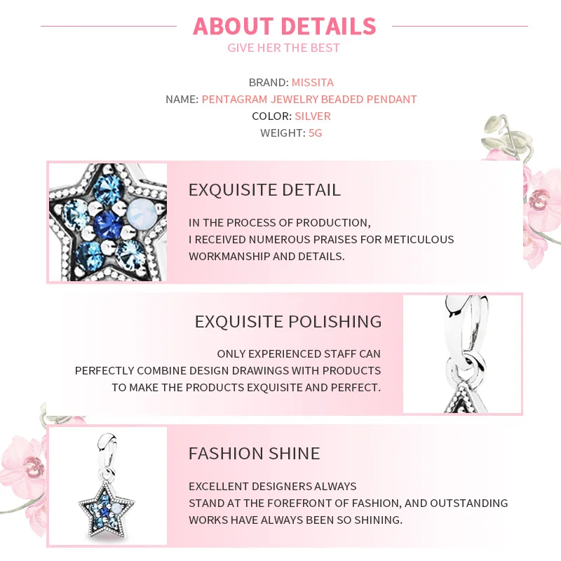 MISSITA 2019 Новая мода синяя кристальная звезда кулон подходит для бренда женских