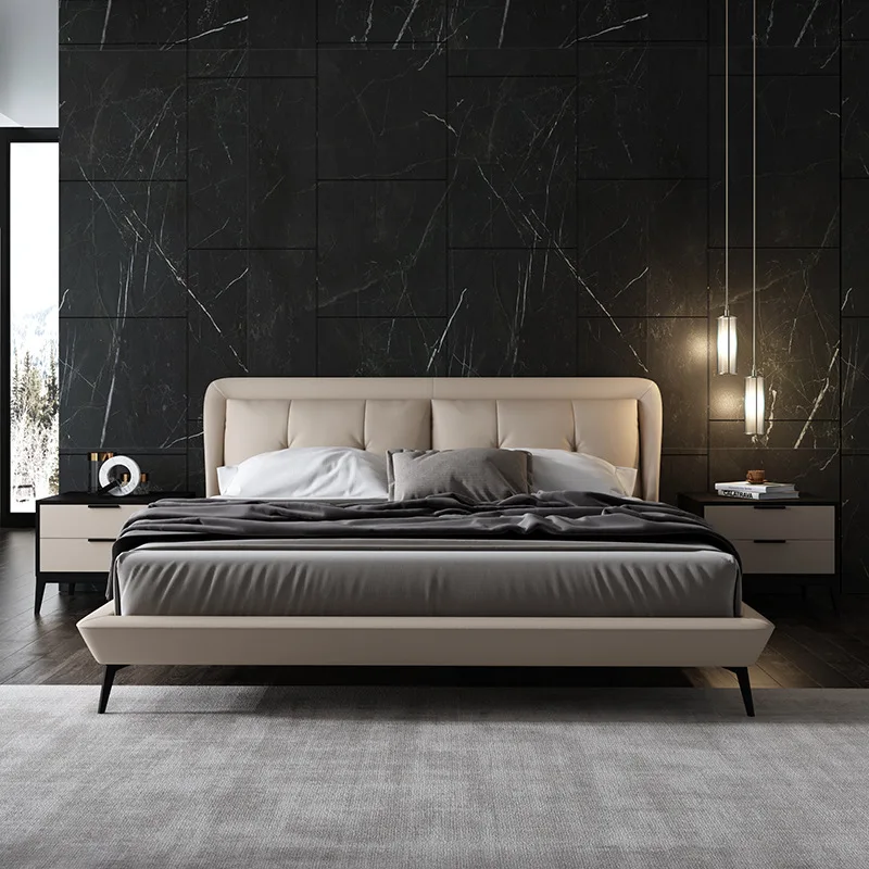 Koop Lederen Bed Ins Licht Luxe Lederen Bed Netto Rood Bed 1.8 M Dubbele Master Slaapkamer Bruiloft Bed