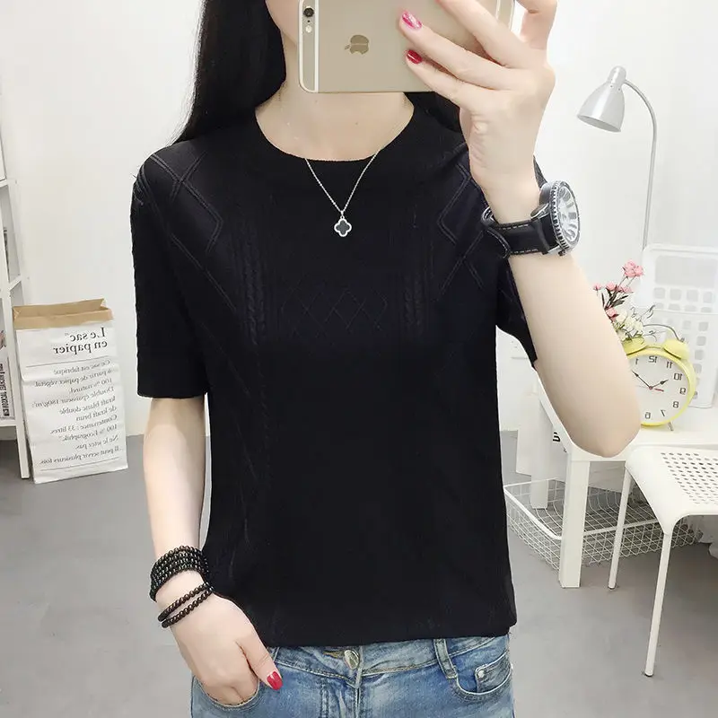 

2021 new ladies summer thin short sleeve sweater t-shirt women loose top